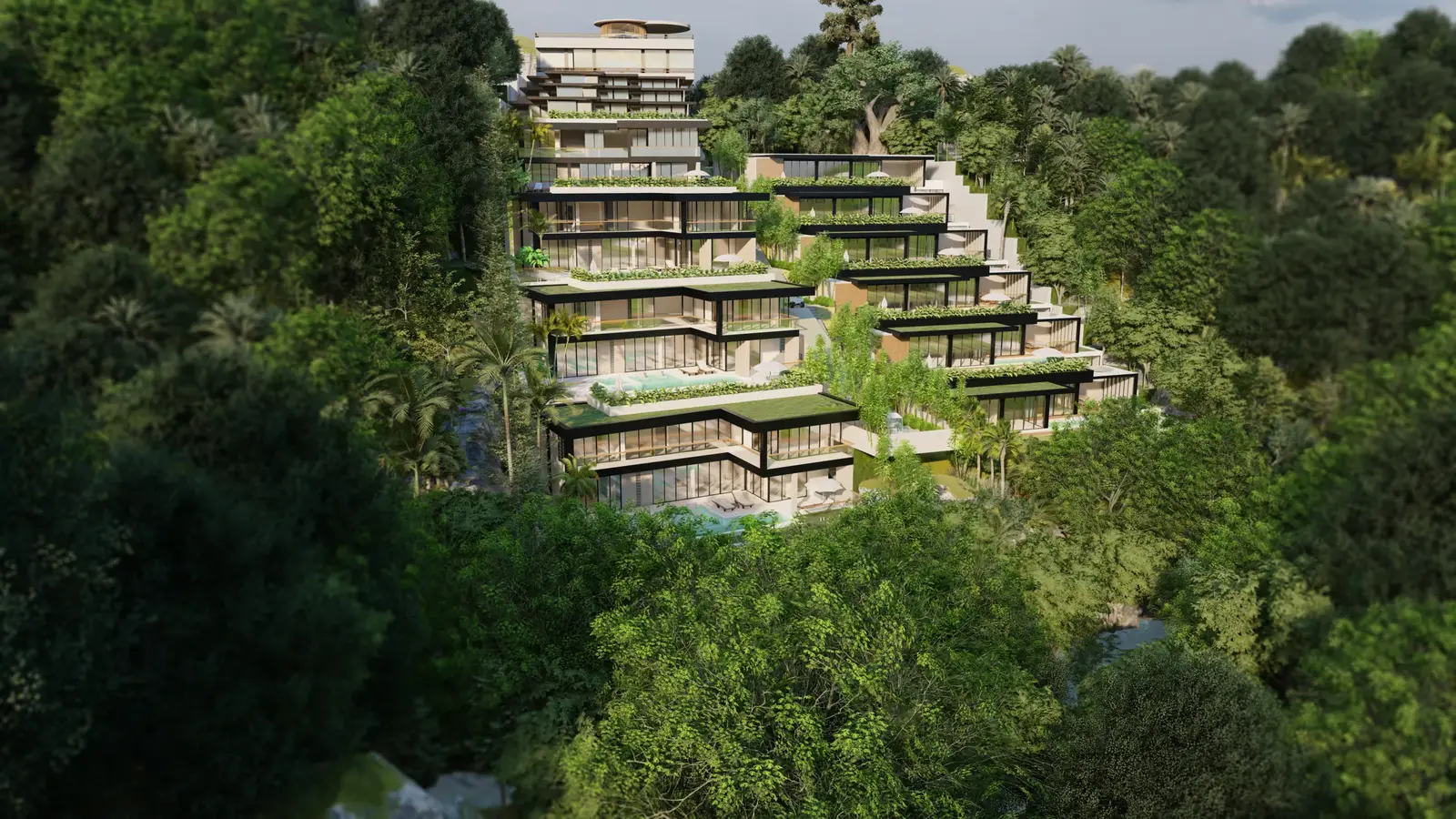 El conjunto de 16 villas desde el aire