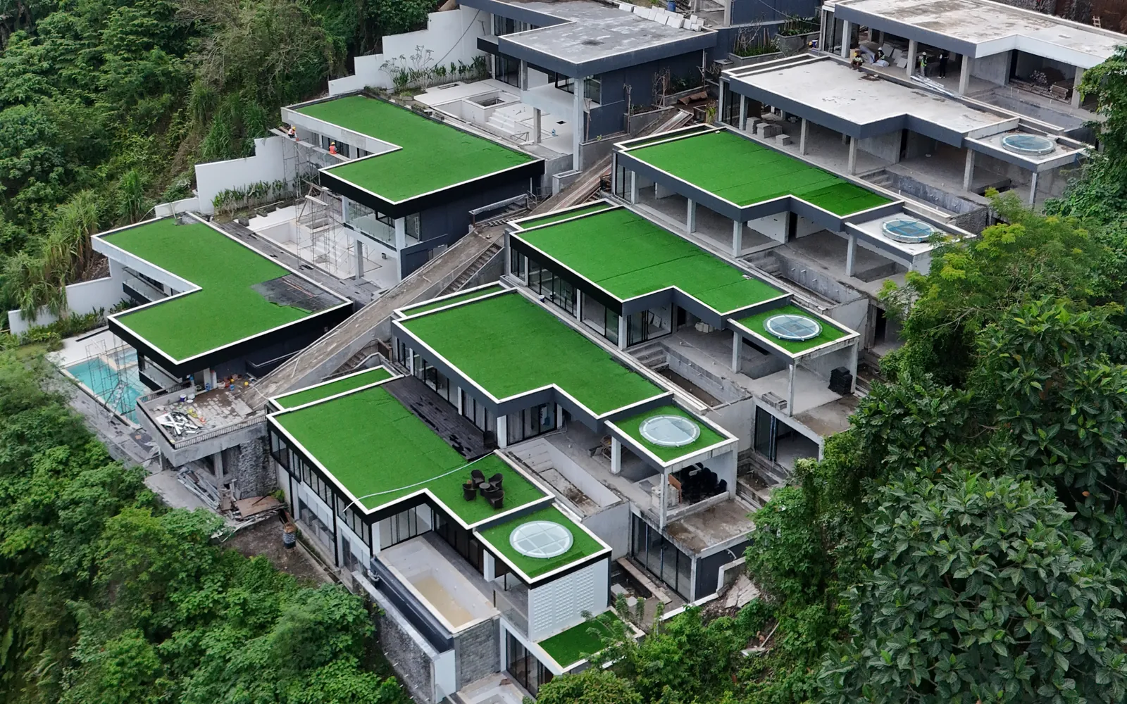 Puri Sidem on the Campuhan Ridge hillside, from the drone.